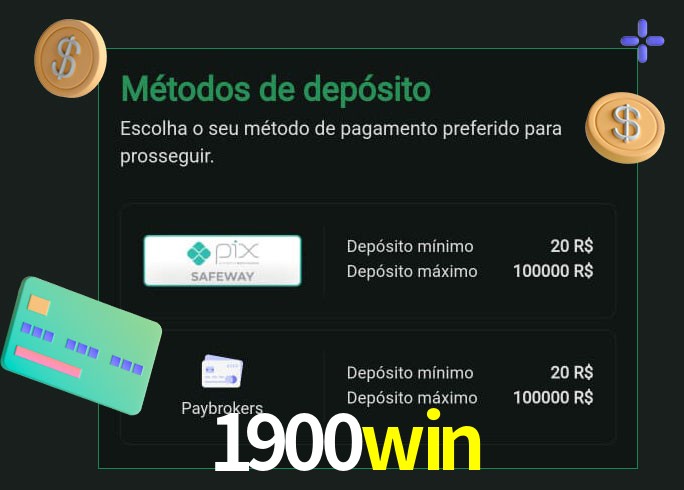O cassino 1900win oferece uma grande variedade de métodos de pagamento